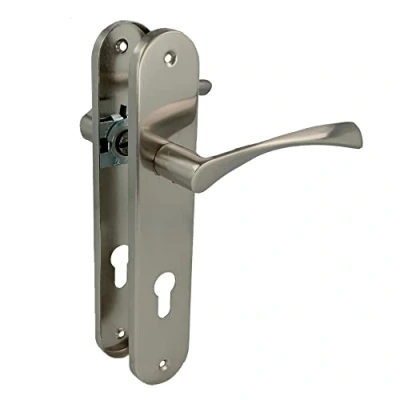 Afbeelding van Amig Handgrepen met stalen plaat voor deuren Mod. ISHI PB85 240 x 45 mm 8 vierkant elegant en eenvoudig design sleutel geborsteld aluminium nikkel