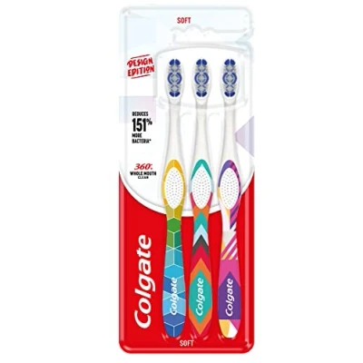 Afbeelding van Colgate 360 Whole Mouth Clean Design Edition tandenborstel met zachte haren slanke punt interdentale borstelharen polijstbekers helpen vlekken te verwijderen wang en