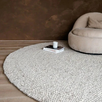 Afbeelding van Rond Wollen Vloerkleed Palermo Beige/Taupe Eva Interior 240 Ø (XL)