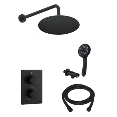 Afbeelding van Saniclear Nero inbouw regendouche mat zwart met wandarm hoofddouche 30cm en 3 standen handdouche