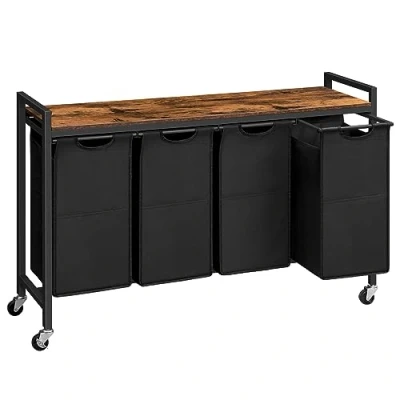 Afbeelding van HOOBRO Wasmand, Wasmand met Plank, Waswagen Wielen, 4 x 39,8L, Oxford Doek Waszak, Afneembaar EBF04XY01