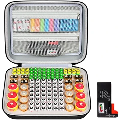 Afbeelding van Batterij Organizer Opbergtas, 118+ Batterijen Draaghouder Container Box Dubbele Mesh Zakken voor AA AAA 9V C D met BT 168 Tester (Batterijen zijn niet inbegrepen)