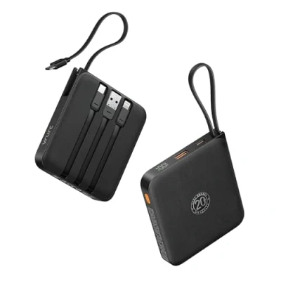 Afbeelding van VRURC Powerbank met kabel 10000mAh Kleine USB C Power Bank Snel opladen 22.5 W Mini draagbare oplader Externe batterij maar sterke LED display Compatibel iPhone Huawei Samsung enz