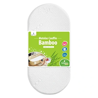 Afbeelding van Bamboe Ovaal Matras 72x32 cm Mozesmand Kinderwagen Wieg Zacht aanvoelend 4 dik Afneembare Hoes Oeko Tex® EU product