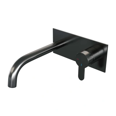 Afbeelding van Brauer gunmetal Edition Wastafelmengkraan inbouw gebogen uitloop links hendel plat smal afdekplaat model D 1 PVD geborsteld