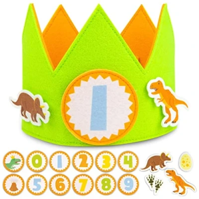 Afbeelding van Dinosaurus verjaardagskroon met verwisselbare getallen van 0 tot 9 &amp; themafiguren BONNYCO Verjaardagsgeschenken voor de 1ste verjaardag jongens meisjes, feestversiering,
