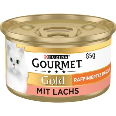Afbeelding van Gourmet Gold Hartig Torentje Kattenvoer, Natvoer met Zalm 12x85g (12 blikjes; 1,02kg)