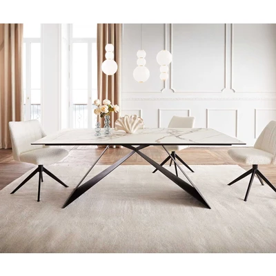 Afbeelding van Eetkamertafel Edge keramiek Calacatta Luxe wit goud grijs 200x100 V frame vlak staal zwart
