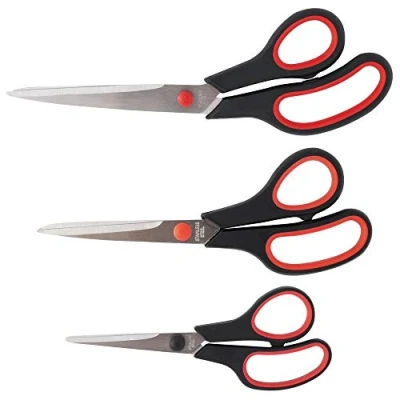 Afbeelding van D.RECT 800007 SG MIX 160 mm/210 mm/250 mm roestvrij stalen snijschaar voor papier en tapes, rubberen greep, schaarschaar gebruik thuis, school kantoor, 3 stuks