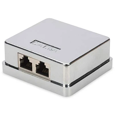 Afbeelding van DIGITUS verdeeldoos Cat 6A 2 poorts RJ45 Opbouwbehuizing Netwerkcontactdoos LSA isolatieverplaatsingsconnector Afgeschermd Zilver