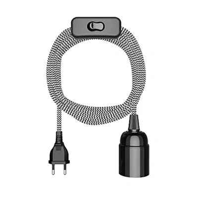 Afbeelding van ledscom.de Textielkabel LEHA, stekker, schakelaar, zwart, wit, gekarteld, 3m, fitting, 1x E27 max. 60W, Led, Diy, E27, textielkabel, hanglamp, netstekker