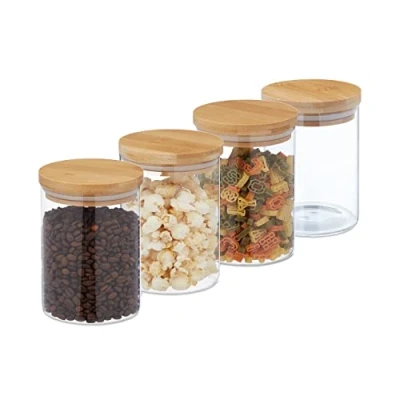 Afbeelding van Relaxdays voorraadpot met deksel 750 ml set van 4 pasta opbergpot bewaarpot muesli