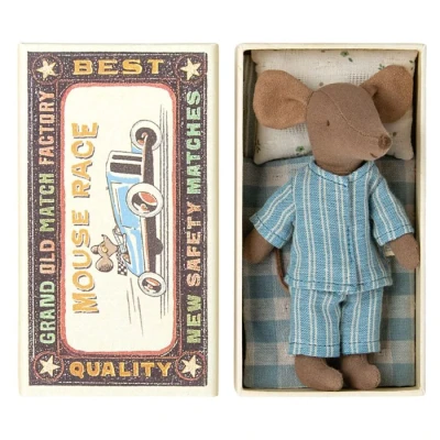 Afbeelding van Maileg knuffelmuis grote broer in luciferdoosje pyjama 13 cm