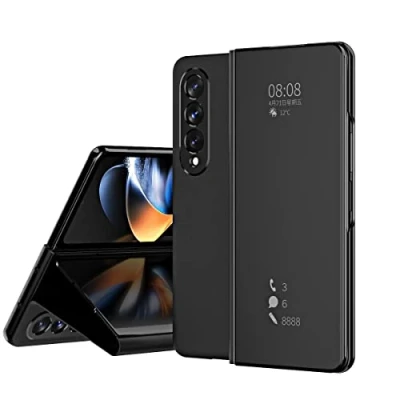 Afbeelding van BoerHang Hoesje voor Samsung Galaxy Z Fold 4, Smart Clear View Cover, Standing Case, Doorschijnend 360 beschermend. (zwart)