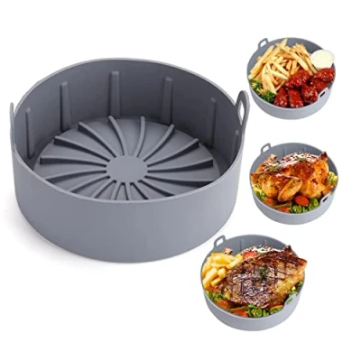 Afbeelding van WANGCL 6,3 Inch Air Fryer Herbruikbare Liner Airfryer Oven Insert Siliconen Kom Vervanging van Perkamentpapier Liners Non Stick Mand voor Bakken Koken (Grijs)