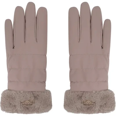 Afbeelding van Taupe Gewatteerde Handschoenen Trendy Dames Met Bont One size