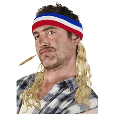 Afbeelding van Mullet Hoofdband met Haar Hillbilly Chav Pruik Pimp (Licht Blond)