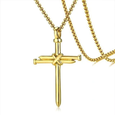 Afbeelding van Spijker Kruis Heren Ketting met Hanger Goud Kleurig Kettingen Kruisje Cadeau voor Man Mannen Cadeautjes