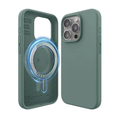 Afbeelding van elago Magnetische Silicone Hoesje Compatibel met iPhone 15 Pro Case, MagSafe Alle Accessoires, Ingebouwde Magneten, Premie Siliconen [5 Laags Structuur] (Middernachtgroen)