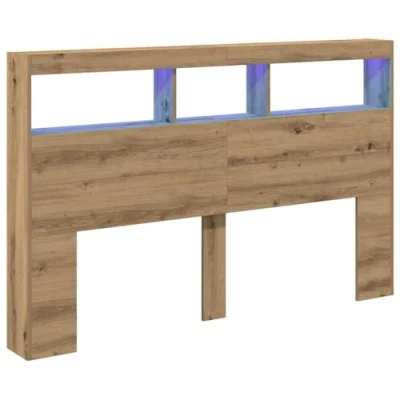 Afbeelding van Hoofdbordkast met LED artisan 160x17x102 cm eikenkleurig