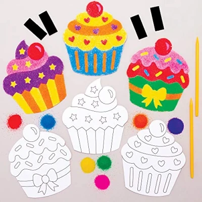 Afbeelding van Baker Ross Cupcake zandkunst magneten knutselset voor kinderen (6 stuks) creatieve sets om te knutselen en decoreren in de lente