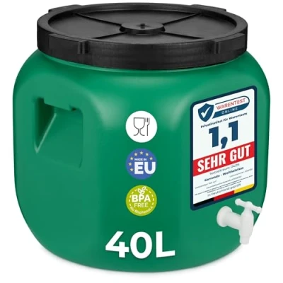 Afbeelding van Garronda 40L Met Kraan Kunststof Trommel Deksel Vat HDPE Voedselvat Tuin Hobbock Groen GD DOL Barrel Green