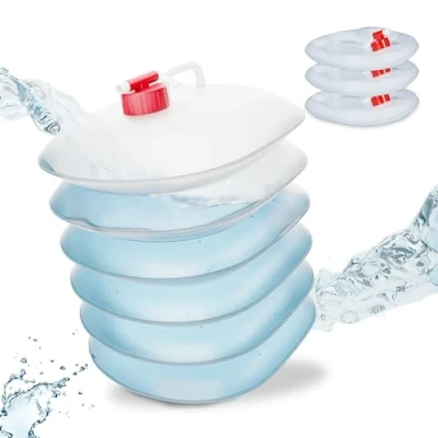 Afbeelding van Relaxdays opvouwbare jerrycan set van 4, 10 liter, watercontainer met kraan, BPA vrij, kamperen, transparant/rood