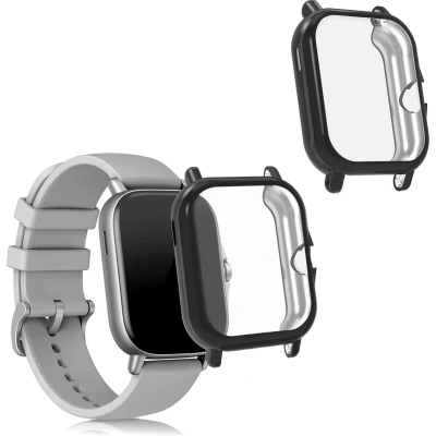 Afbeelding van kwmobile 2x smartwatch hoes geschikt voor Huami Amazfit GTS 3 / 2 2e hoesje Siliconen sporthorloge cover Activity tracker case in zwart