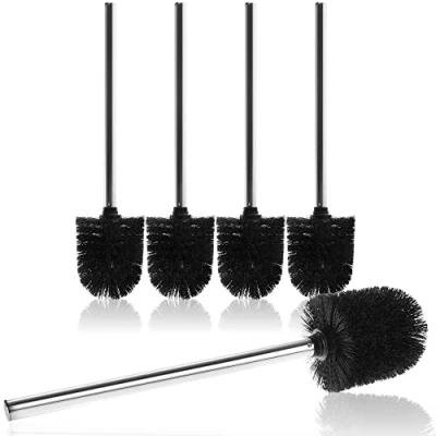 Afbeelding van 5 x toiletborstel met vervangbare opzetborstel, elegante rvs handvat, diameter 8 cm, 05 stuks, reserveborstel, zwart