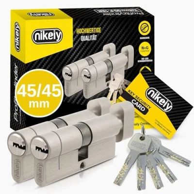 Afbeelding van nikeiy by GERCAR Pro+ Set van 2 knopcilinders gelijksluitend 45/45 N+G sluitcilinder met knop, cilinderslot deurslot boorbescherming en 10 sleutels (lang) CodeCard, 90 mm, A:45, B:45, x