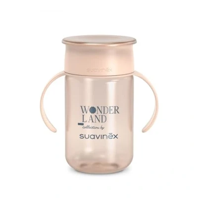 Afbeelding van Suavinex, Babylerbeker, 360 graden, lekvrij en lekvrij, Magic Cup met handgrepen deksel, vaatwasser magnetronbestendig, 340 ml, babytrainingsbeker, vanaf 12 maanden, Wonderland roze