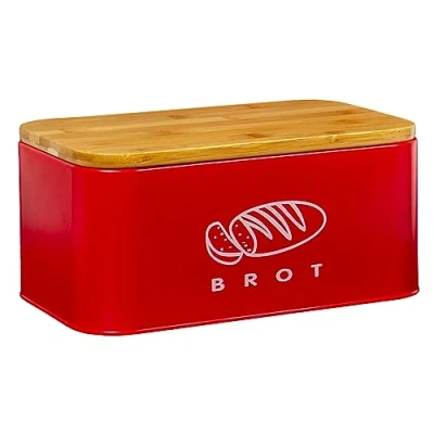 Afbeelding van Broodtrommels met deksels, ecologische bamboe kan worden gebruikt als snijplank, ruime retro metalen broodtrommel, broodopslag en lang vers houden 30 cm * 18 14 rood