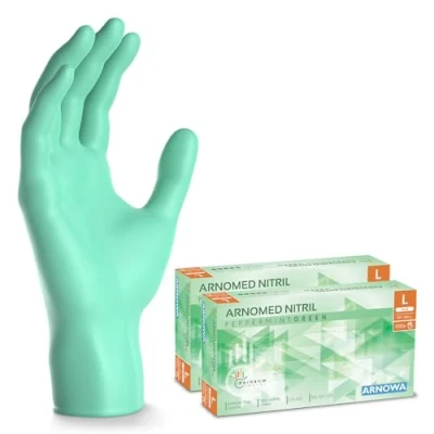 Afbeelding van ARNOMED wegwerphandschoenen groen, L, nitril handschoenen met 200 stuks per doos, poedervrij, latexvrije rubber handschoenen, verkrijgbaar in S, M, L &amp; XL