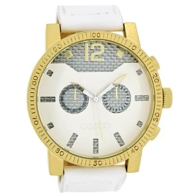 Afbeelding van OOZOO Timepieces Goudkleurige horloge met witte leren band C4791