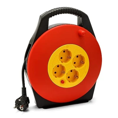 Afbeelding van Huiselijke kabelhaspel met 4 standaard Schuko aansluitingen, H05VV F3G1.0MM2 kabel, 10 meter, CE