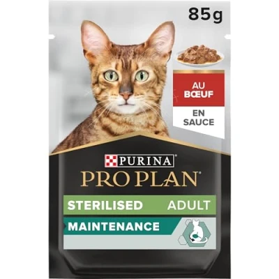 Afbeelding van PURINA PRO PLAN, gesteriliseerd NUTRISAVOUR kattenvoer nat voor gecastreerde katten, met rundvlees, verpakking van 24 stuks (24 x 85 g)