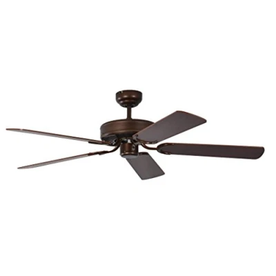 Afbeelding van Plafondventilator zonder verlichting Potcuri, behuizing bronzen antiek, omkeerbare vleugel mahonie of met rotan inleg, 132 cm, voor ruimtes tot 25 m2