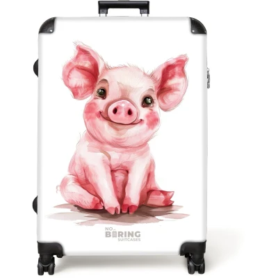 Afbeelding van NoBoringSuitcases.com® Koffer groot Reiskoffer lichtgewicht Roze baby varken Rolkoffer met 4 wielen Grote trolley XL 98 liter bagage
