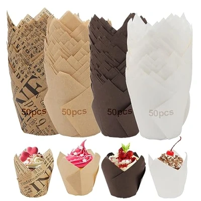 Afbeelding van 200 stuks tulp baking cups muffinvormpjes papieren cupcake bakvormpjes wikkels cake cupcakevormpjes papiere muffins cups, party