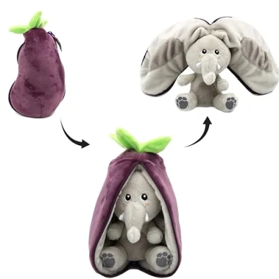 Afbeelding van Flipetz 2 in 1 Knuffel Velvet de Olifant / Aubergine 13 x 10 24 cm Les Déglingos