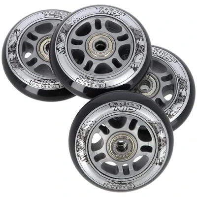 Afbeelding van Wielen PU 76mm / 82A 4 STK. ABEC9 lagers 8 stuks. Zwart van Nils