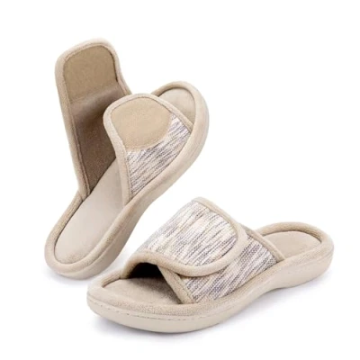 Afbeelding van RockDove Verstelbare Slipper van traagschuim voor dames, Beige, 5/6 UK