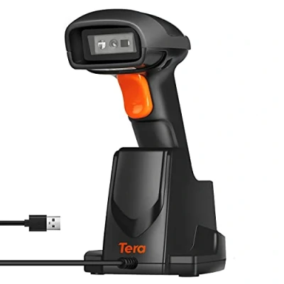 Afbeelding van Tera [Pro serie] 1D 2D QR draadloze streepjescodescanner 328Ft extra snelle lange transmissie, supersnelle scansnelheid, 433 mhz handheld desktopstreepjescodelezer met USB oplaadbakstandaard