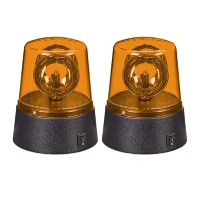 Afbeelding van Relaxdays Rondom lamp, set van 2, roterende reflector, verjaardag, werkt op batterijen, LED feestlicht, oranje/zwart