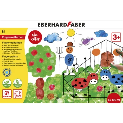 Afbeelding van Vingerverf Eberhard Faber 6x100ml geel/rood/blauw/groen/wit/zwart