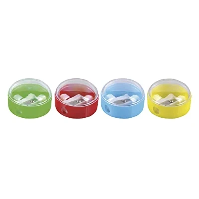 Afbeelding van DONAU 7813001 99 Potloodslijper met houder, 1 stuk, 40 x 24 mm, gemengde kleuren, kunststof, voor kinderen, peuters, meisjes en jongens, starter