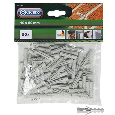 Afbeelding van Connex pluggen Ø 10 mm 50 stuks in praktische set polypropyleen voor eenvoudige bevestiging massief steen en beton/pluggenset/universele / B33389