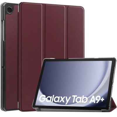 Afbeelding van Samsung Galaxy Tab A9 Plus Hoes: iMoshion Trifold Bookcase Bordeaux Kunstleder Tablet Hoezen
