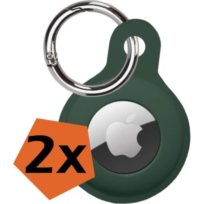 Afbeelding van Hoesje Geschikt voor Apple AirTag Sleutelhanger Hoes Siliconen Donkergroen 2 PACK