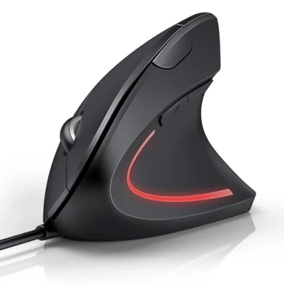 Afbeelding van TECKNET Verticale muis, bekabeld, 6400 dpi, ergonomische muis met kabel, polsbescherming, USB kabel 1,5 m, stille 6 knoppen voor pc, laptop, Windows, Mac, zwart